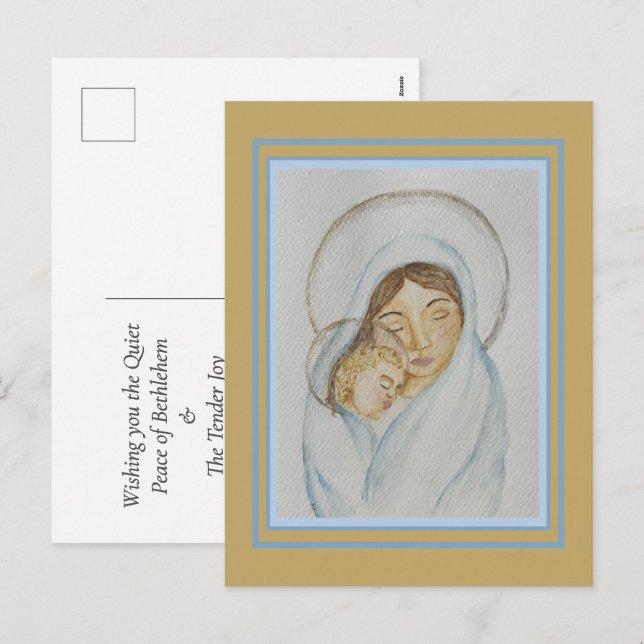 Tarjeta de Navidad de Manto de María y Niño Jesús (Anverso / Reverso)