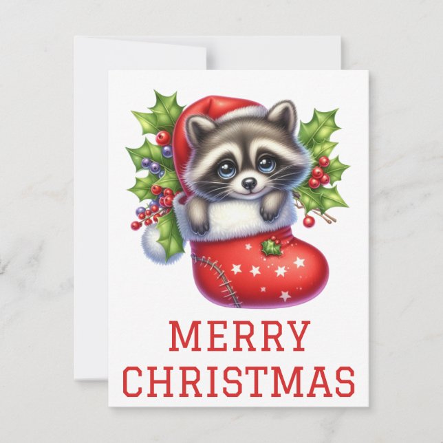 Tarjeta de Navidad de Mapache Adorable (Anverso)