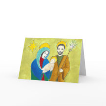 Tarjeta de Navidad de María, José y el niño Jesús.