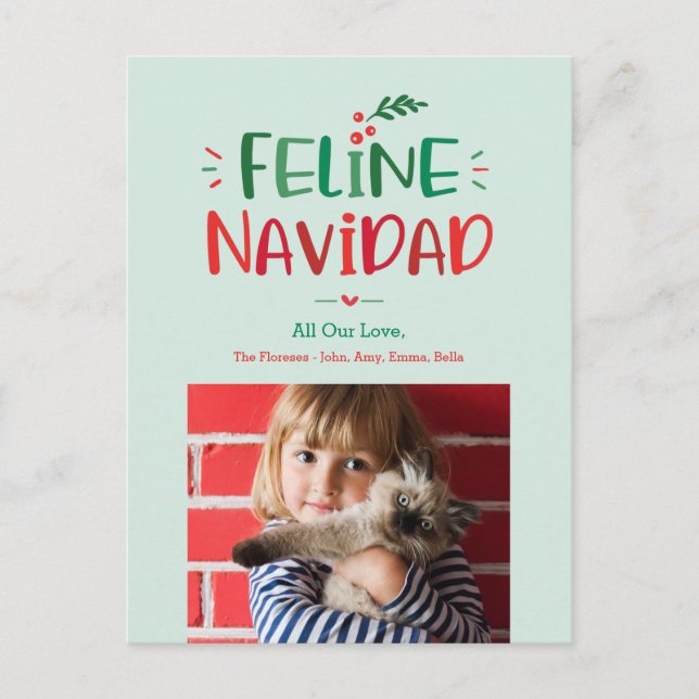 Tarjeta de Navidad de mascotas de Navidad felina (Anverso)