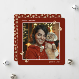 Tarjeta de Navidad de Meowy con Huellas de Gato Do