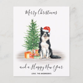 Tarjeta de navidad de merry de perro collie con bo