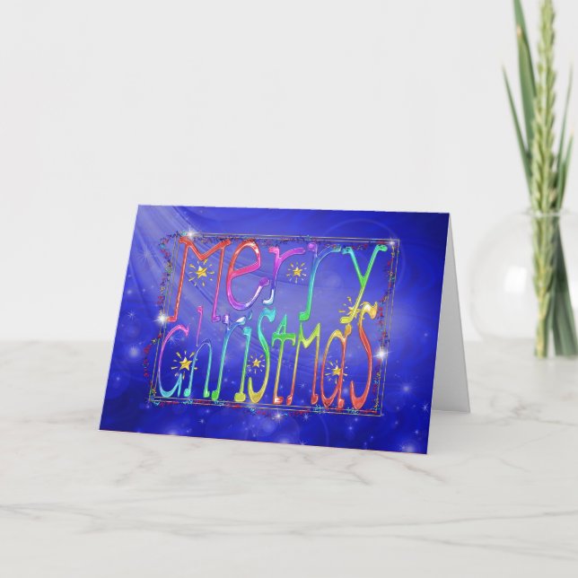 Tarjeta de navidad de merry de textura azul (Anverso)