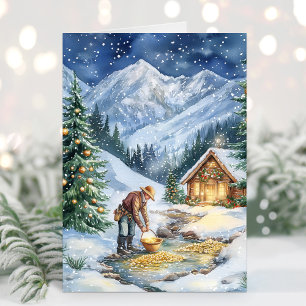 Tarjeta de Navidad de Minería de Oro y Bateo de Or