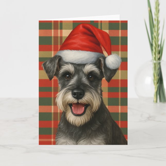 Tarjeta de Navidad de Miniature Schnauzer a cuadro (Anverso)
