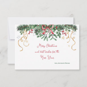 Tarjeta de Navidad de Muérdago y Pino