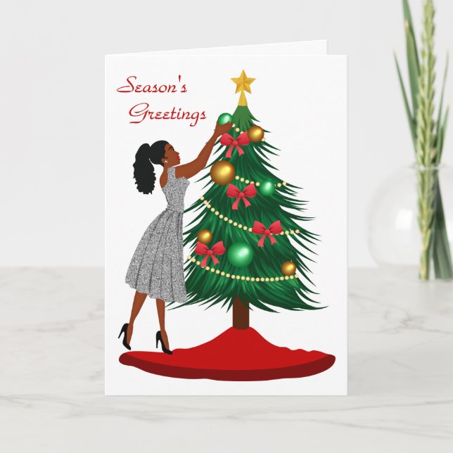 Tarjeta de Navidad de mujer afroamericana (Anverso)