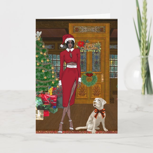 Tarjeta de Navidad de mujer afroamericana chic (Anverso)