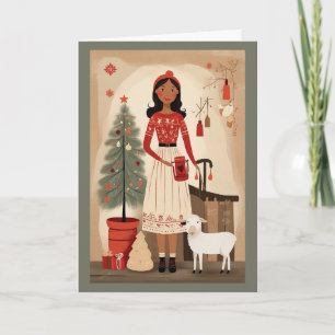 Tarjeta de Navidad de Mujer Arte Popular Rústica M