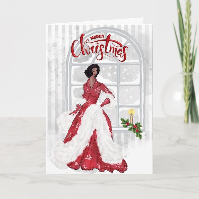 Tarjeta de Navidad de mujer moderna afroamericana (Anverso)