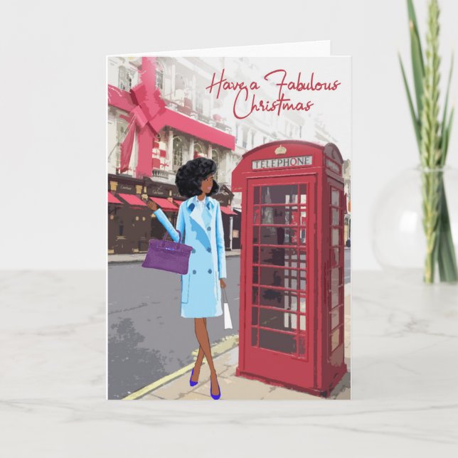 Tarjeta de Navidad de mujer negra chic (Anverso)