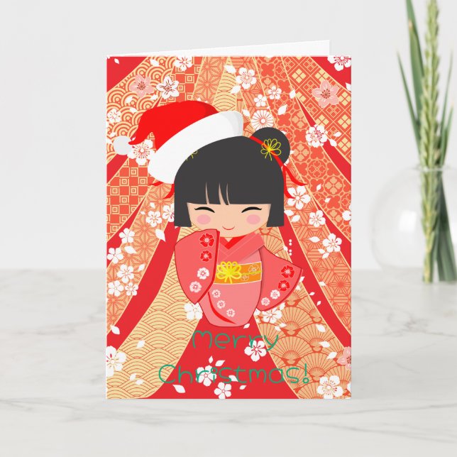 Tarjeta de Navidad de Muñeca Kokeshi (Anverso)