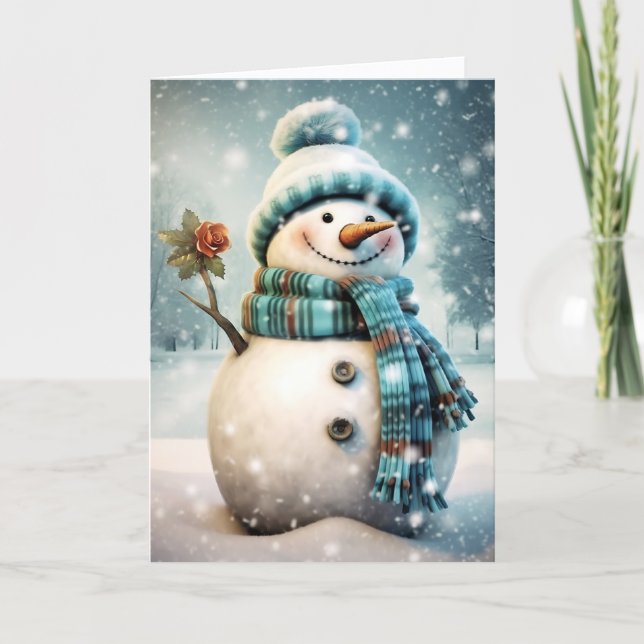 Tarjeta de Navidad de Muñeco de Nieve Adorable (Anverso)