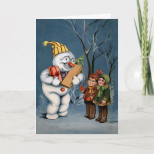 Tarjeta de Navidad de Muñeco de Nieve Antiguo con 