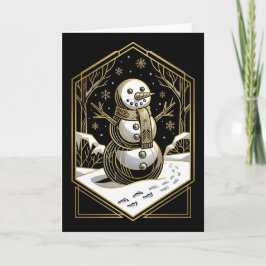 Tarjeta de Navidad de Muñeco de Nieve Art Deco