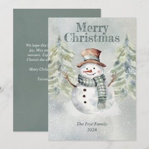 Tarjeta de Navidad de Muñeco de Nieve con Acuarela