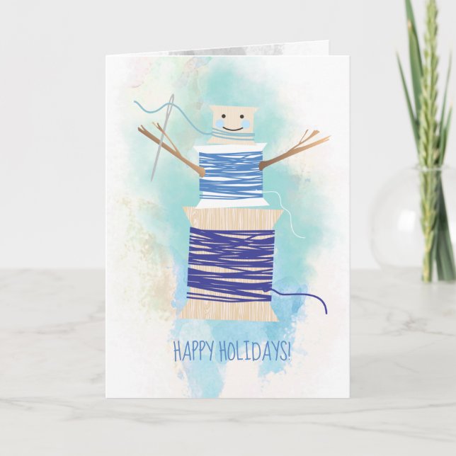 Tarjeta de Navidad de muñeco de nieve con carretes (Anverso)