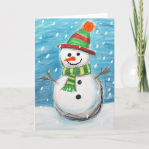 Tarjeta de Navidad de Muñeco de Nieve con Crayón F