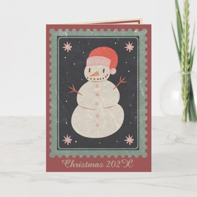 Tarjeta de Navidad de Muñeco de Nieve con Sellos R (Anverso)
