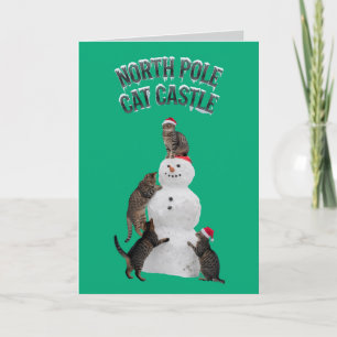 Tarjeta de Navidad de Muñeco de Nieve de Gato Ador
