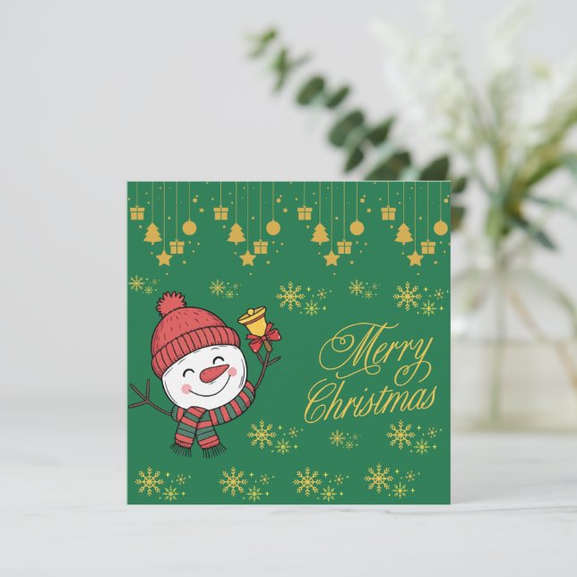 Tarjeta de Navidad de Muñeco de Nieve Elegante (Anverso de pie)