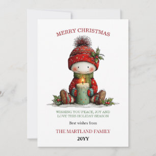 Tarjeta de Navidad de muñeco de nieve en acuarela 