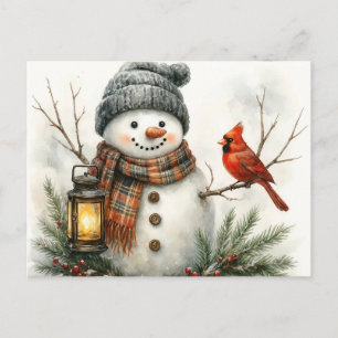 Tarjeta de Navidad de muñeco de nieve en acuarela