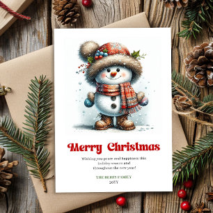 Tarjeta de Navidad de muñeco de nieve infantil en