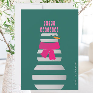 Tarjeta de Navidad de muñeco de nieve rosa
