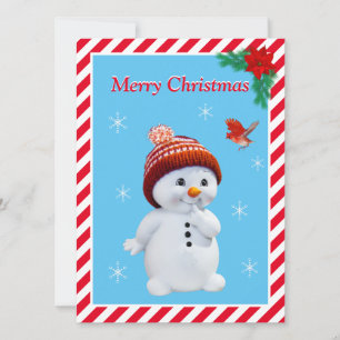 Tarjeta de Navidad de muñeco de nieve y pájaro roj