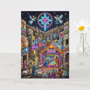 Tarjeta de Navidad de Natividad Neon Moderna