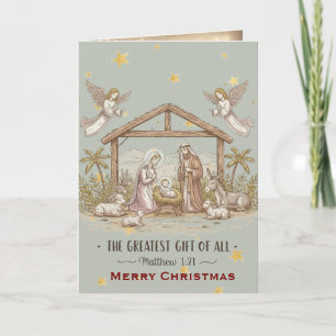 Tarjeta de Navidad de Natividad y Ángeles de Cozy