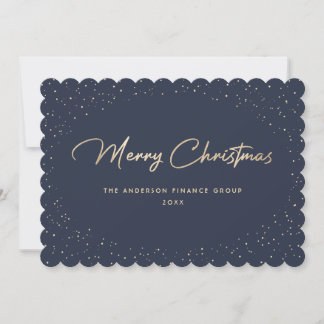 Tarjeta de Navidad de Negocios Elegante Azul y Dor