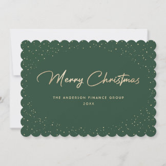 Tarjeta de Navidad de Negocios Elegante Verde Dora