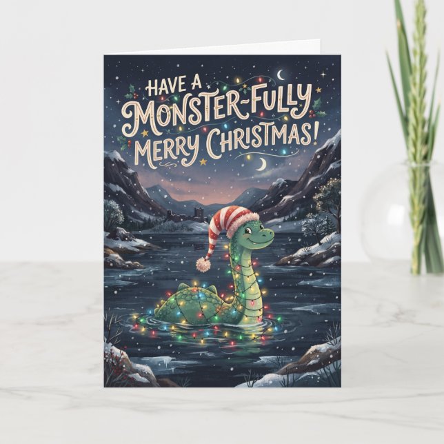 Tarjeta de Navidad de Nessie Monstruosamente Alegr (Anverso)