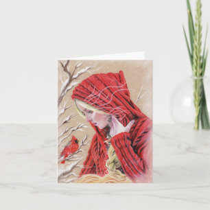 Tarjeta de Navidad de niña cardenal rojo