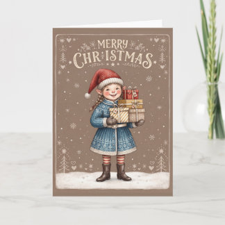 Tarjeta de Navidad de niña elfa alegre