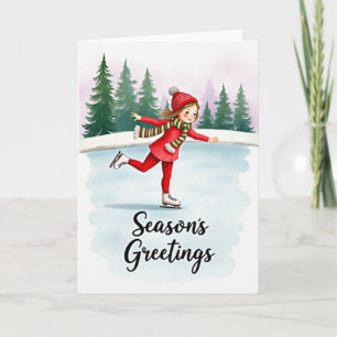 Tarjeta de Navidad de Niña Patinando sobre Hielo