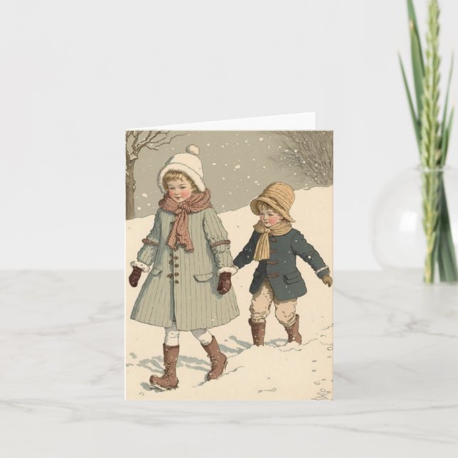 Tarjeta de Navidad de niños de ilustracion de époc (Anverso)