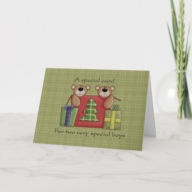 Tarjeta de Navidad de Niños Gemelos (Anverso)