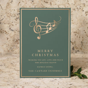 Tarjeta de Navidad de notas musicales doradas eleg