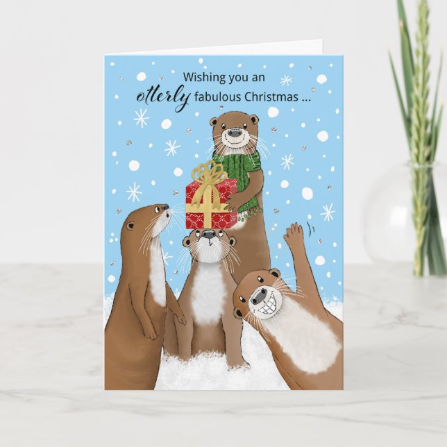 Tarjeta de Navidad de Nutrias Divertidas (Anverso)