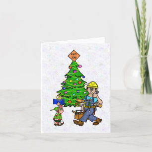 Tarjeta de Navidad de Obrero de Construcción y Due