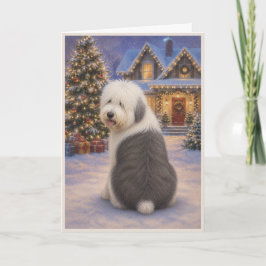Tarjeta de Navidad de Old English Sheepdog