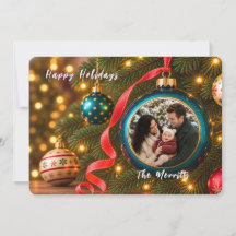 Tarjeta de Navidad de Ornamento de Foto Familiar