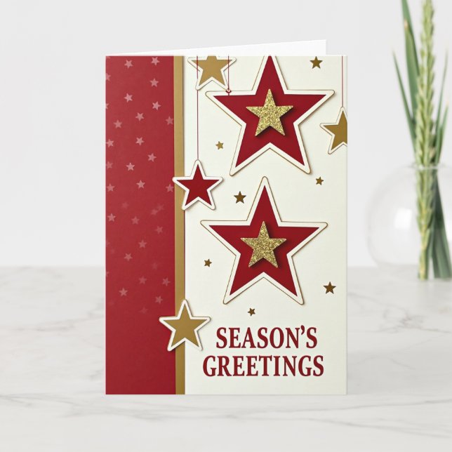 Tarjeta de Navidad de Oro Rojo Brillante (Anverso)