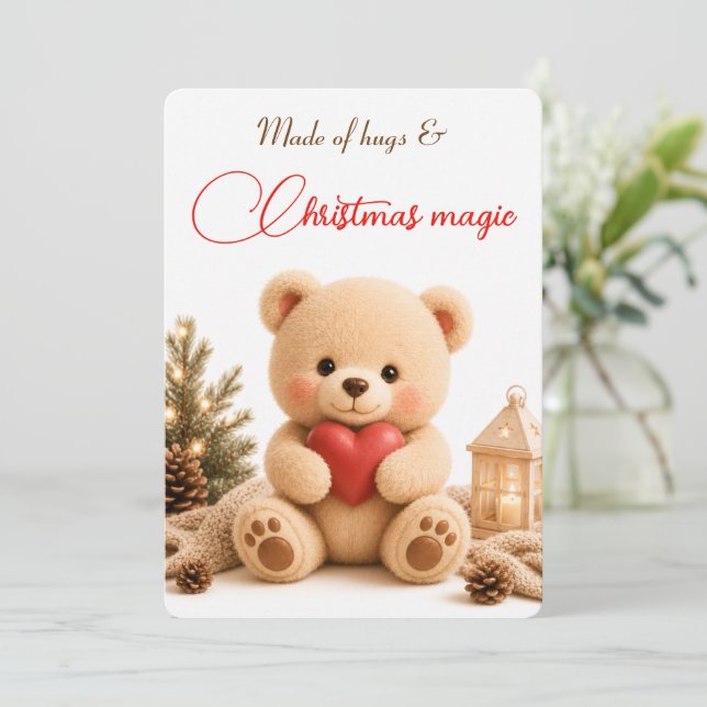 Tarjeta de Navidad de Osito de Peluche Suave (Anverso de pie)