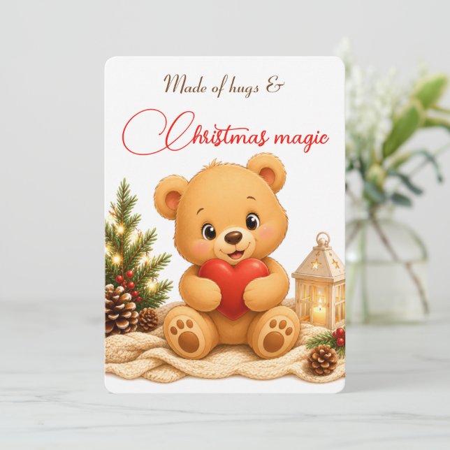 Tarjeta de Navidad de Osito de Peluche Suave (Anverso de pie)