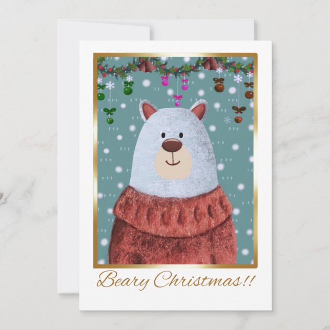 Tarjeta de Navidad de Osito Lindo Oso en Jersey Na (Anverso)