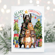 Tarjeta de Navidad de Ositos Adorables Acuarela